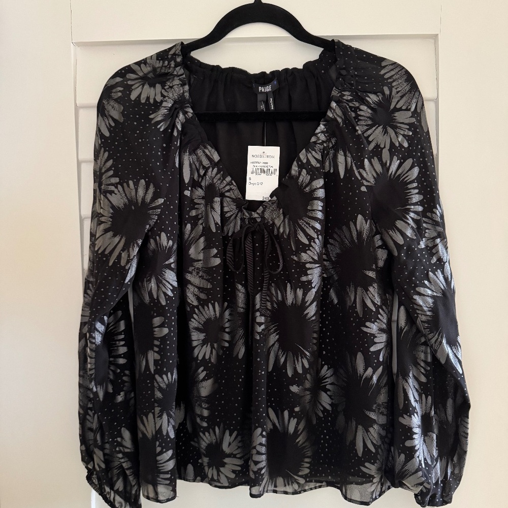 Paige Black on Black Floral Blouse SZ S